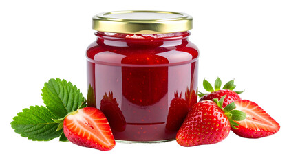 Strawberry jam in a jar isolated on transparent background
