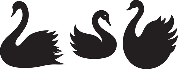 Black Swan Silhouette Vector Collection – Elegant Bird Clipart