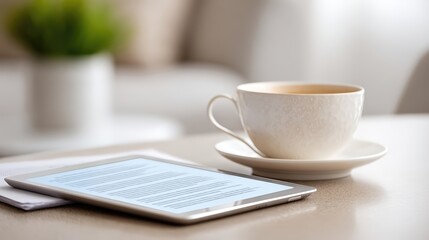 Lesson Plan and Tablet Create a Focused Workspace With a Calming Tea Cup Nearby