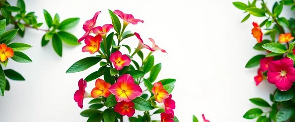 Fototapeta premium Lush green blooms, vibrant & bright against pure white backdrop, spring, photography