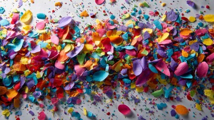 Rainbow Confetti Scattered on Gray Background