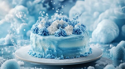 snow on a blue background Magical Frosting Cake