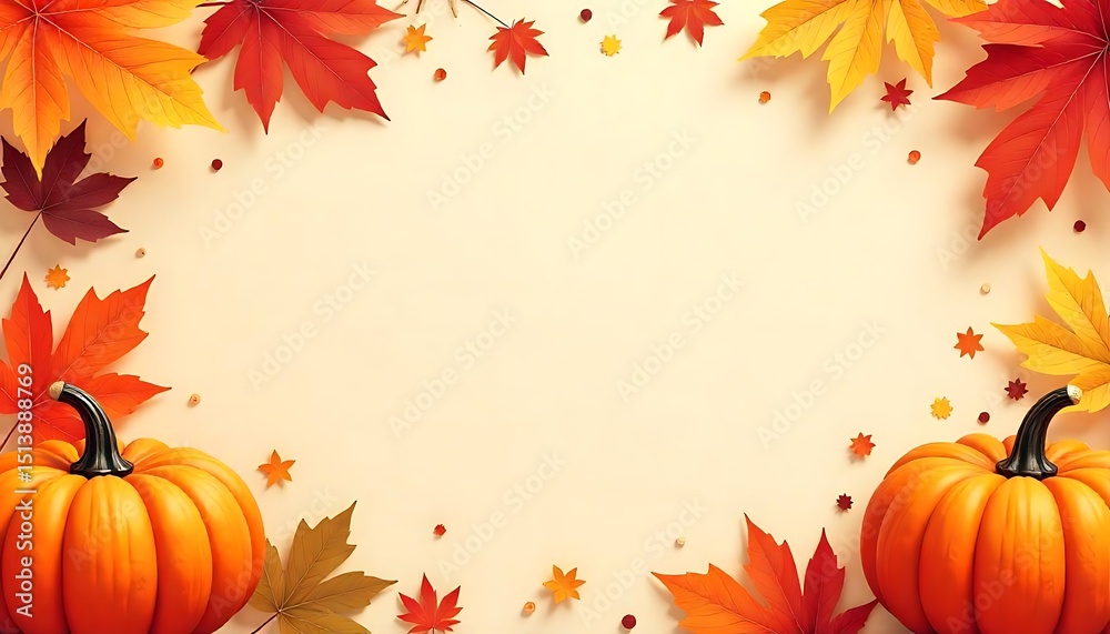 Fototapete happy thanksgiving day party poster template with autumn leaves and pumpkins. vector illustration em