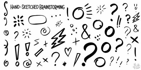 Hand-drawn doodles in black ink on a white background. 