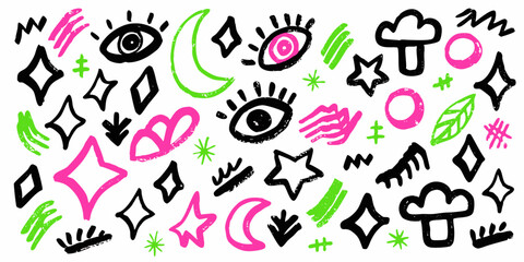 Punk doodle hand-drawn vector, Grunge graffiti, Chalk bg,