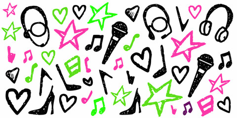 Punk doodle hand-drawn vector, Grunge graffiti, Chalk bg,