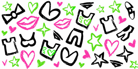 Punk doodle hand-drawn vector, Grunge graffiti, Chalk bg,