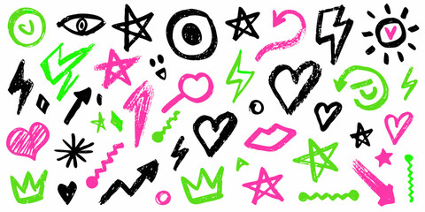 Punk doodle hand-drawn vector, Grunge graffiti, Chalk bg,