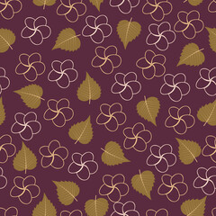 Plumeria flowers vector seamless pattern. Floral surface design of tropical Hawaiian frangipani flowers outlines
