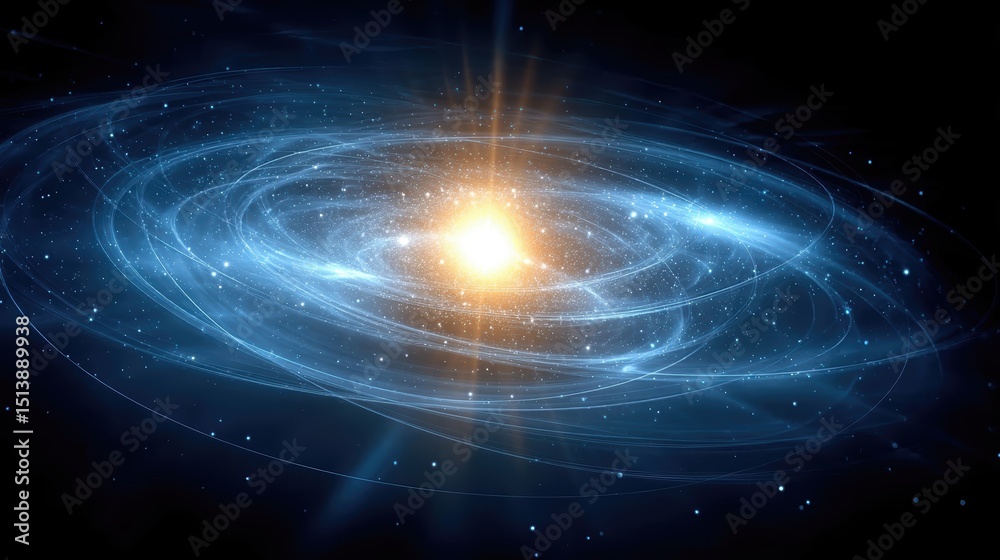 Poster Artistic Representation of Solar System as an Atom With Planets Orbiting Through Time Streams