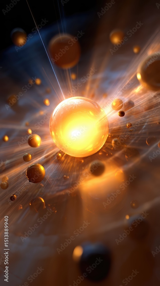 Poster Artistic Representation of Solar System as Atomic Structure With Planets Orbiting in Time Streams