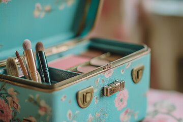 Vintage make up brushes in a box