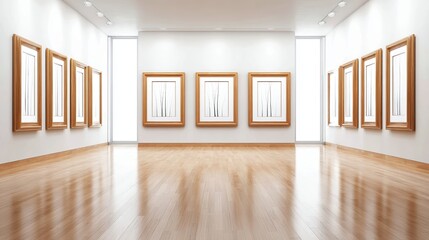 Obraz premium Gallery Wall With Wooden Frames and Clean Flat Design in Well-Lit Art Space