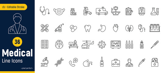 Medical and healthcare line icon set, kitchen utensils icon, editable stroke, pixel perfect, isolated on a white background.