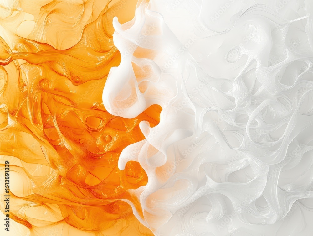 Poster marshmallows campfire sticks concept. abstract orange and white fluid shapes blend together, creatin
