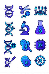 Futuristic DNA Editing Icon Set – Sci-Fi Biotech Vectors with Transparent Background