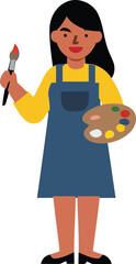 Fototapeta premium Female Artist with Paintbrush and Palette Vector