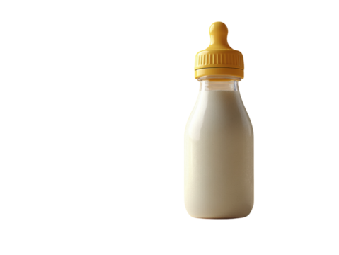 A bottle of milk with a yellow lid