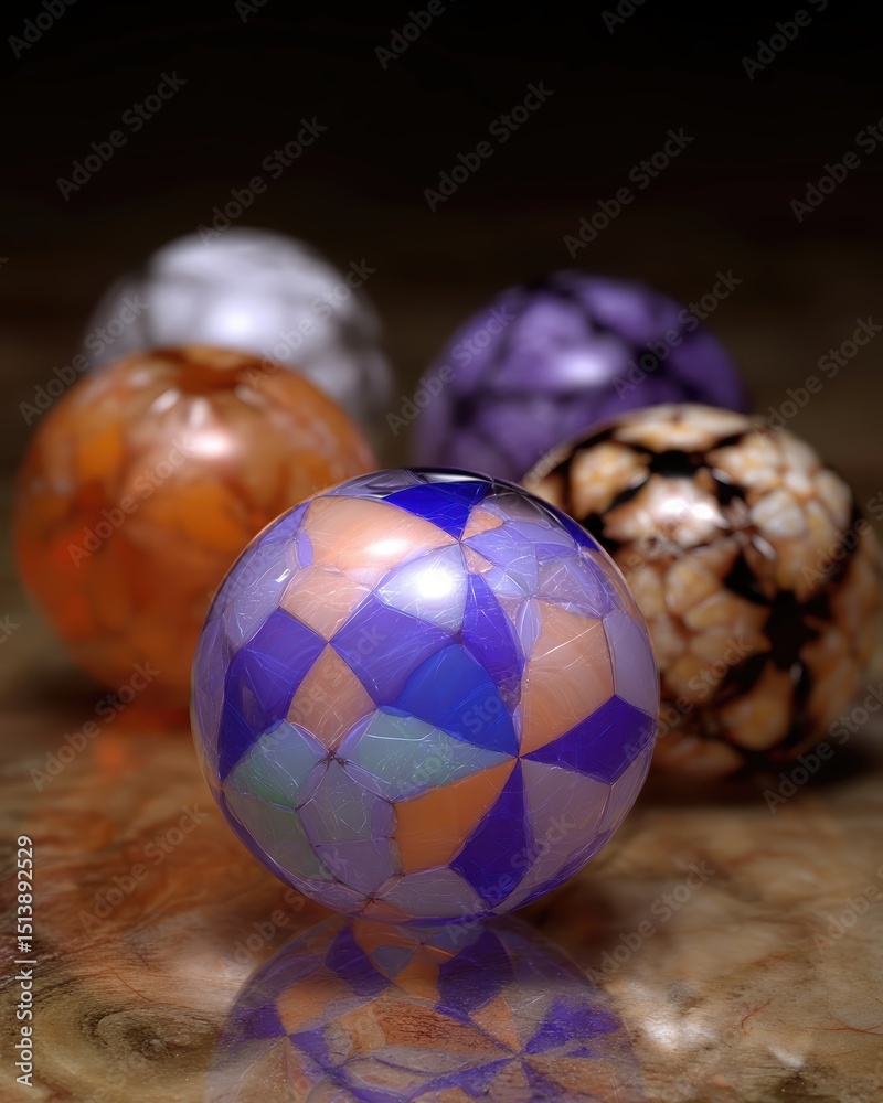 Poster fractal gemstones showcasing vibrant colors and intricate designs on a reflective surface