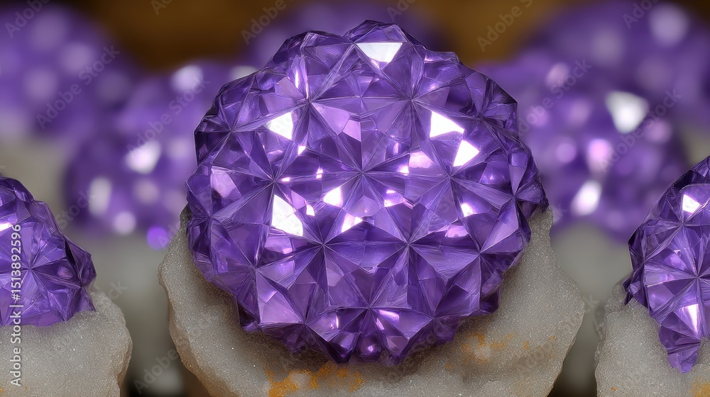 Poster fractal gemstones sparkle with vibrant purple hues in a close-up view