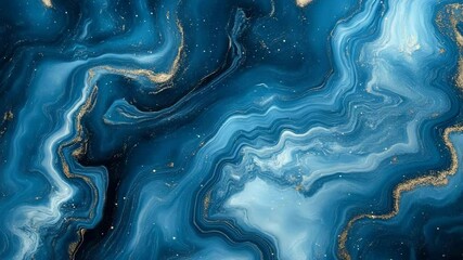 Abstract blue and gold marbled background in fluid art style - Powered by Adobe