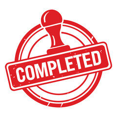 Red Completed Stamp Icon with Circular Badge Design Illustration White Background 