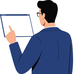 Man Pointing to Blank Digital Screen Vector