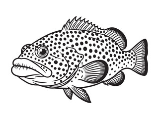 Fototapeta premium Black and White Illustration of a Grouper Fish with Distinctive Spots