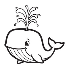 Cartoon whale illustration with a happy smile and water spout