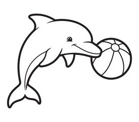 Obraz premium Playful Dolphin Cartoon Illustration with a Beach Ball Outline Art