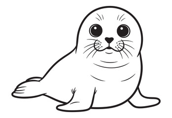 A cute and adorable cartoon baby seal illustration in black and white