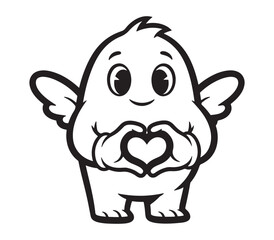 Fototapeta premium Cute Cartoon Character with Wings Making a Heart Shape with Hands