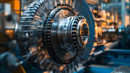 Obraz premium Close-up view of intricate gears and machinery components.