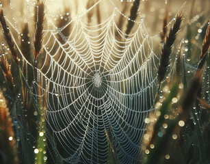spider web with dew drops