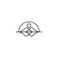 Mountain landscape with sun minimalist linear logo design