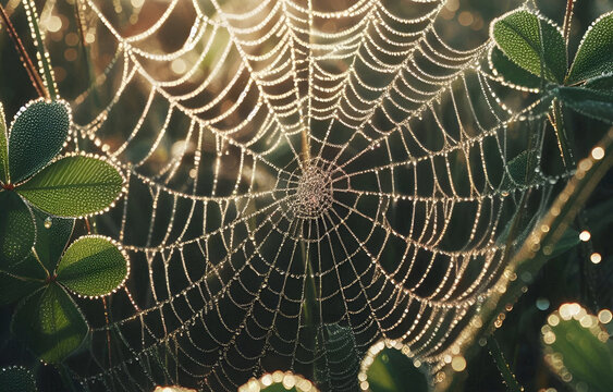 spider web with dew drops
