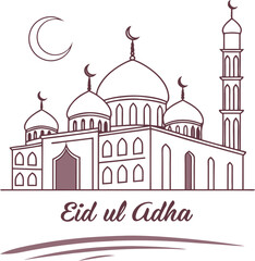 Minimalist Eid ul Adha Mosque Line Art with Crescent Moon