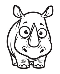 Fototapeta premium Adorable cartoon rhino with big eyes in black and white line art