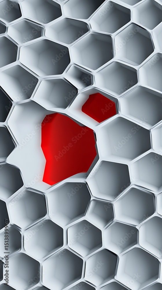 Aufkleber Abstract Gray Hexagonal Grid with Red Accents | Modern Background Texture Design