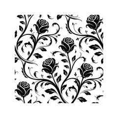 Seamless Black and White Floral Rose Pattern – Elegant Vintage Vector Background with Ornamental Vines
