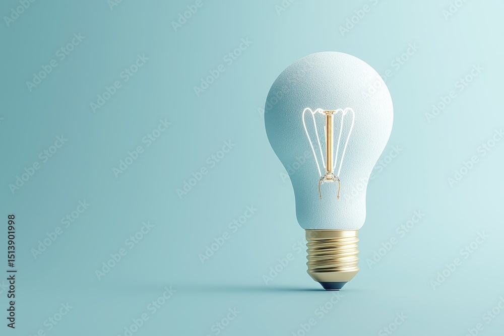 Poster business bright idea concept. light bulb with a textured design against a soft blue background.
