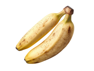 Two bananas are sitting on a white background