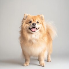 Happy pomeranian dog portrait isolated on white background