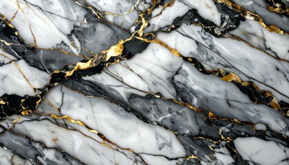 An abstract close up of a marble texture with gold veins running through the gray and white stone