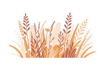 Autumnal Field Illustration - Golden and Brown Plants Graphic - Whimsical Fall Season Design Element - Nature Inspired Art for Cards and Decor