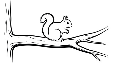 Playful squirrel silhouette perched on a branch, perfect for woodland, autumn, and wildlife-themed vector designs.

