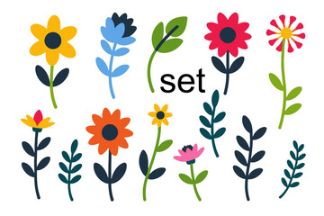 Colorful Flower Collection Illustration- Whimsical Floral Set with Various Blossoms- Perfect for Spring Designs and Botanical Projects