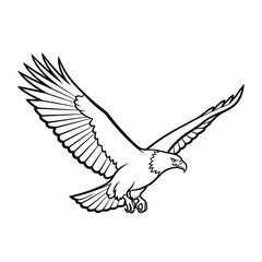 Flying eagle silhouette ideal for strength, freedom, patriotism, wildlife, and outdoor vector designs.

