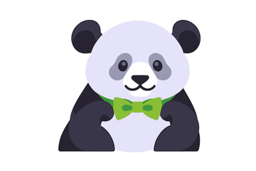 Cute Cartoon Panda with Green Bow Tie Illustration- Adorable Black and White Panda Bear Clipart- Perfect for Kids Designs and Animal Themed Projects