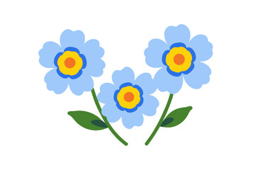 Naklejka premium Cute Forget Me Not Flowers Illustration- Light Blue Floral Design with Green Leaves- Springtime Botanical Image for Crafts and Decoration